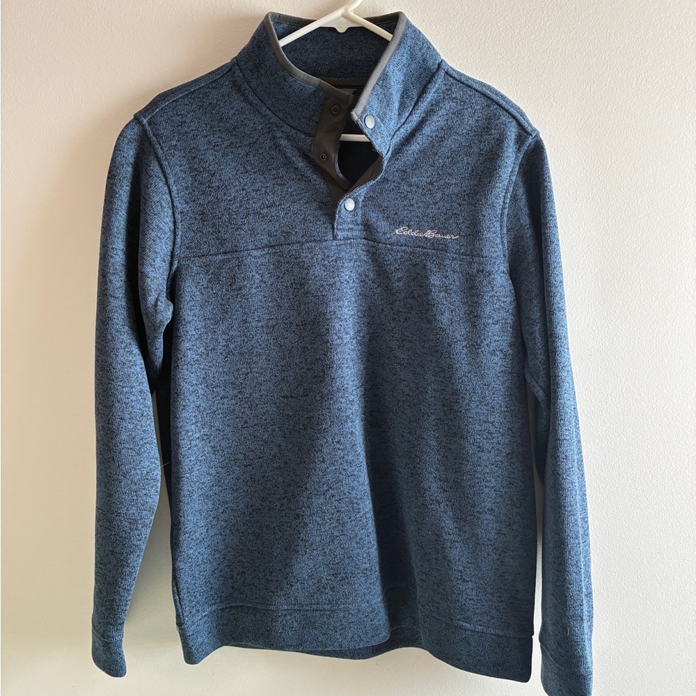 Eddie Bauer Men’s Blue and Charcoal Knit Sweater